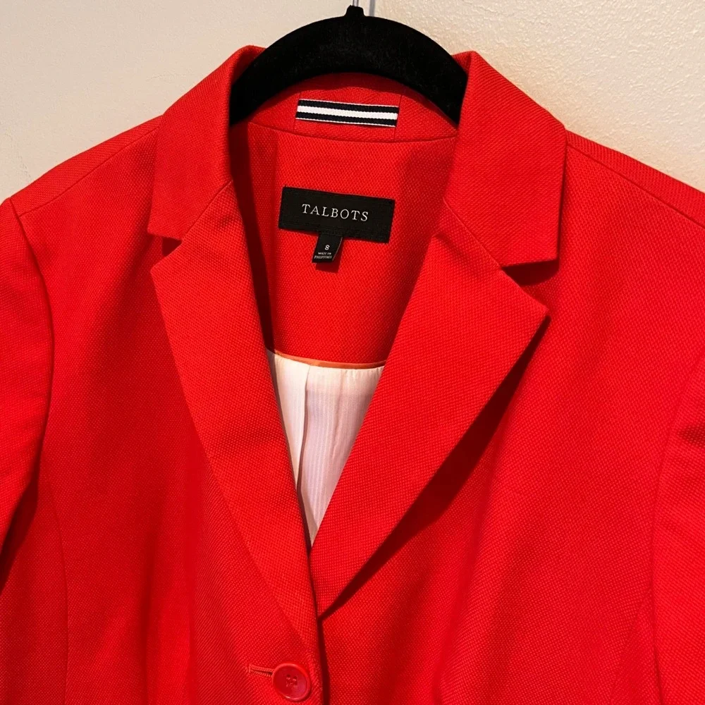 Talbots Classic Cotton Stretch Lined 3-Button Blazer in Tomato Notch Lapel‎ Sz 8
